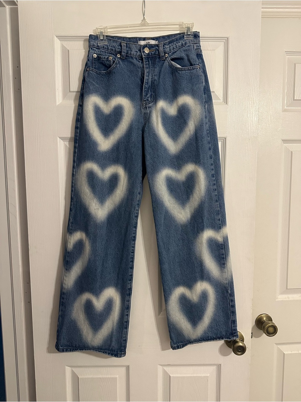 Adika Blue Wide Leg Jeans with White Heart Motif